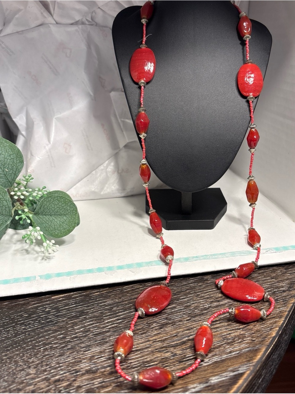 Red Beaded Long Necklace - Women Jewelry